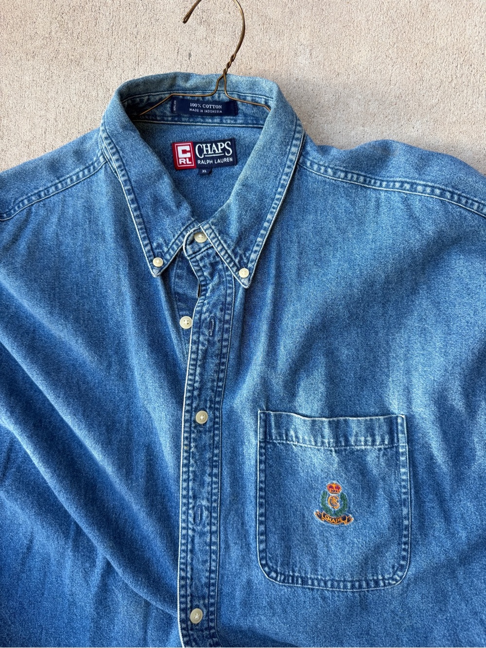Chaps Ralph Lauren Men's XL Blue Denim Long Sleeve Button-Down y2k vintage